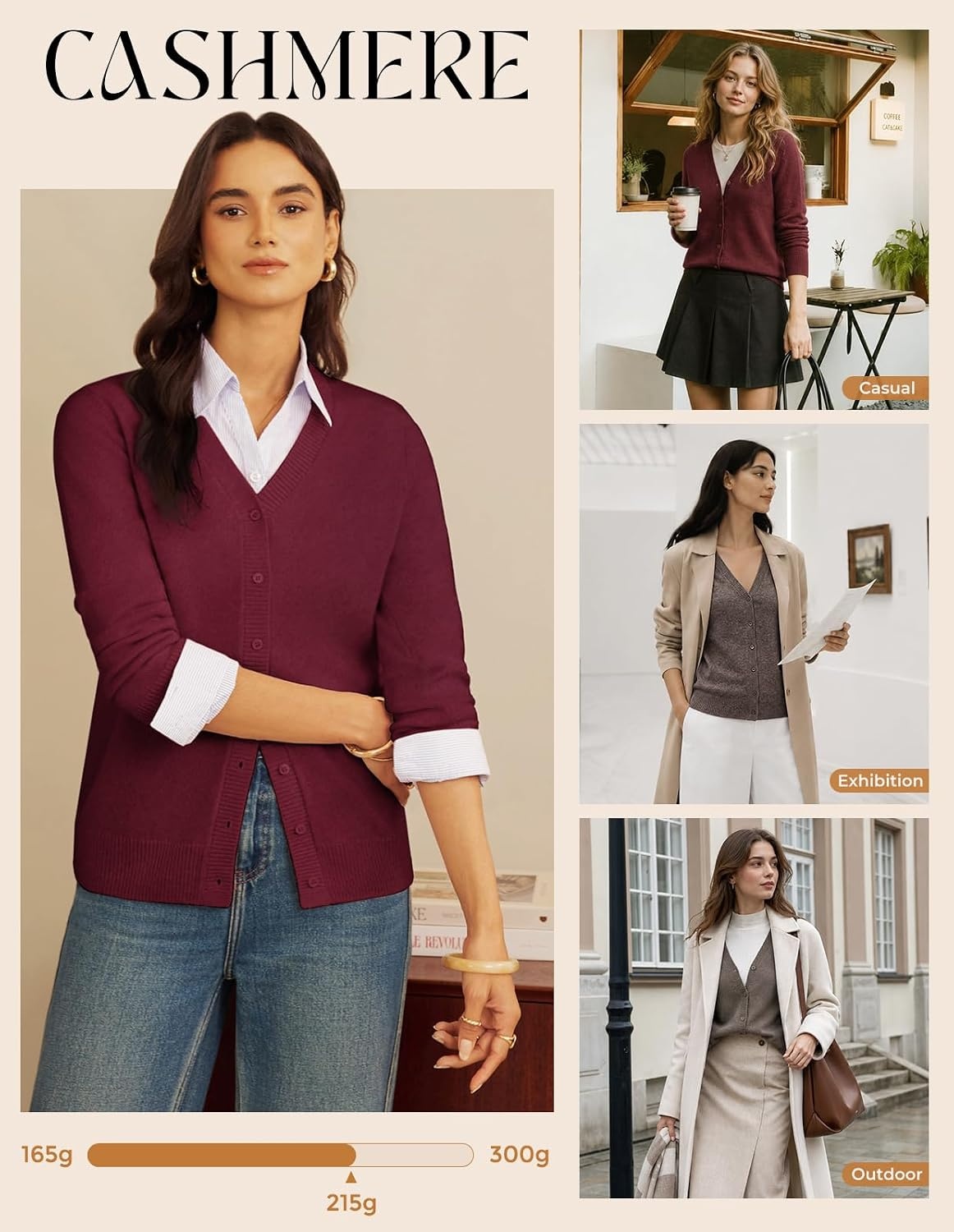 image:imageGRACE KARIN Womens Cashmere Merino Wool Sweaters 2026 Fall Winter CardiganLight Coffee