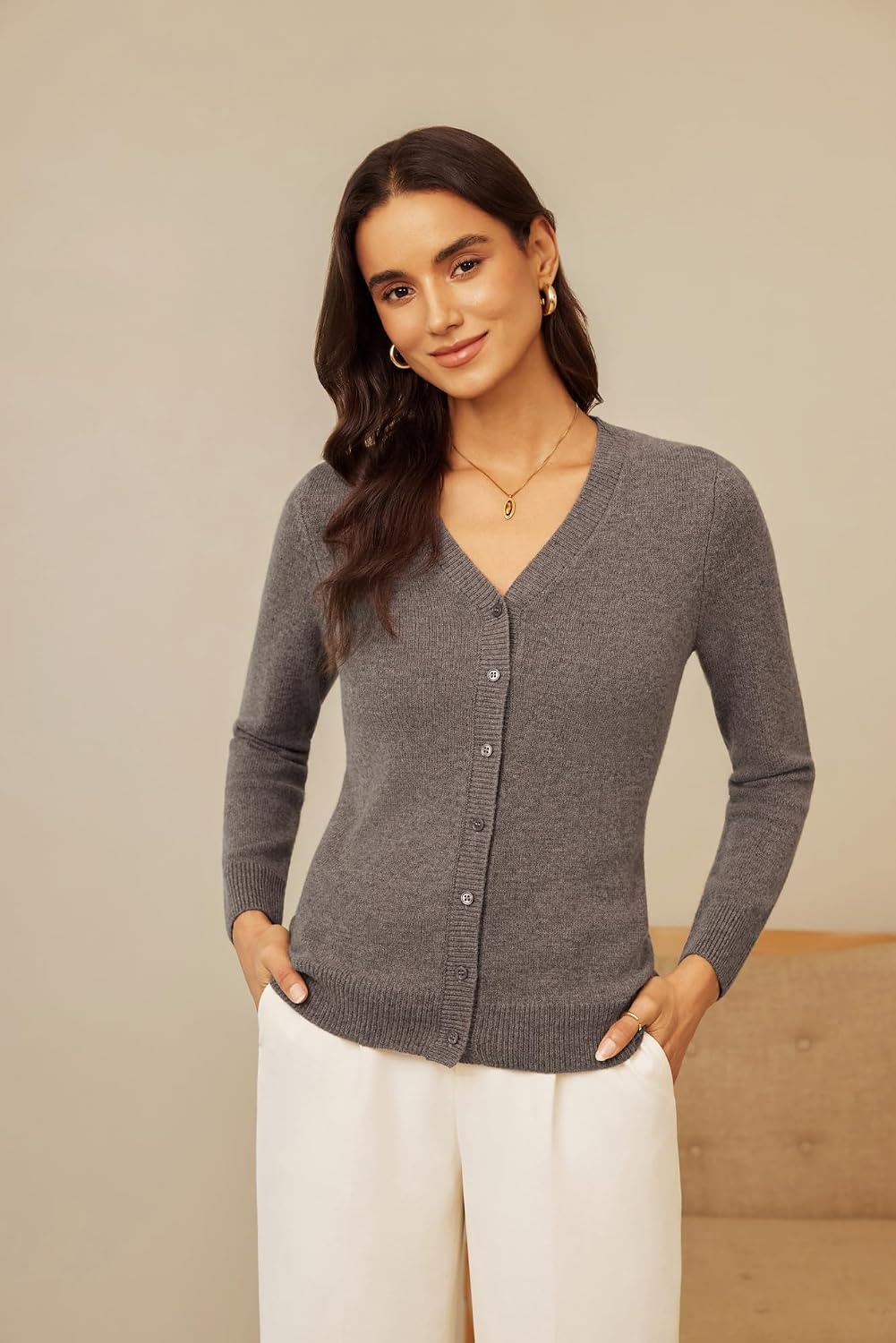 image:imageGRACE KARIN Womens Cashmere Merino Wool Sweaters 2026 Fall Winter CardiganLight Coffee