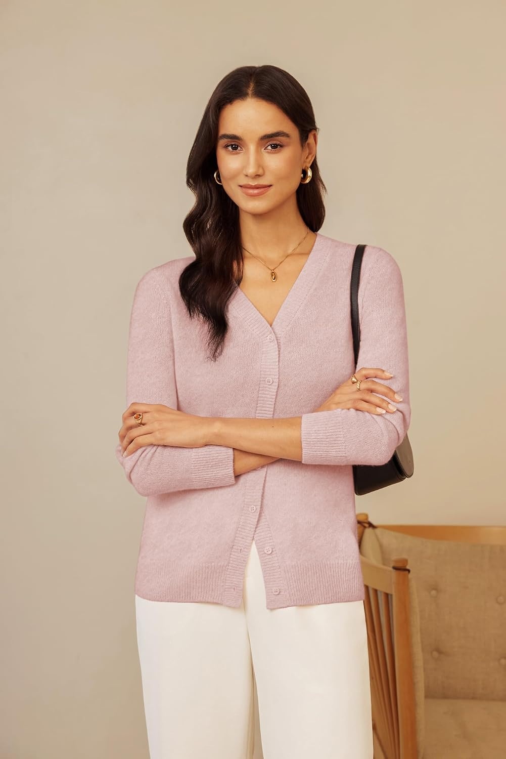 image:imageGRACE KARIN Womens Cashmere Merino Wool Sweaters 2026 Fall Winter CardiganLight Pink