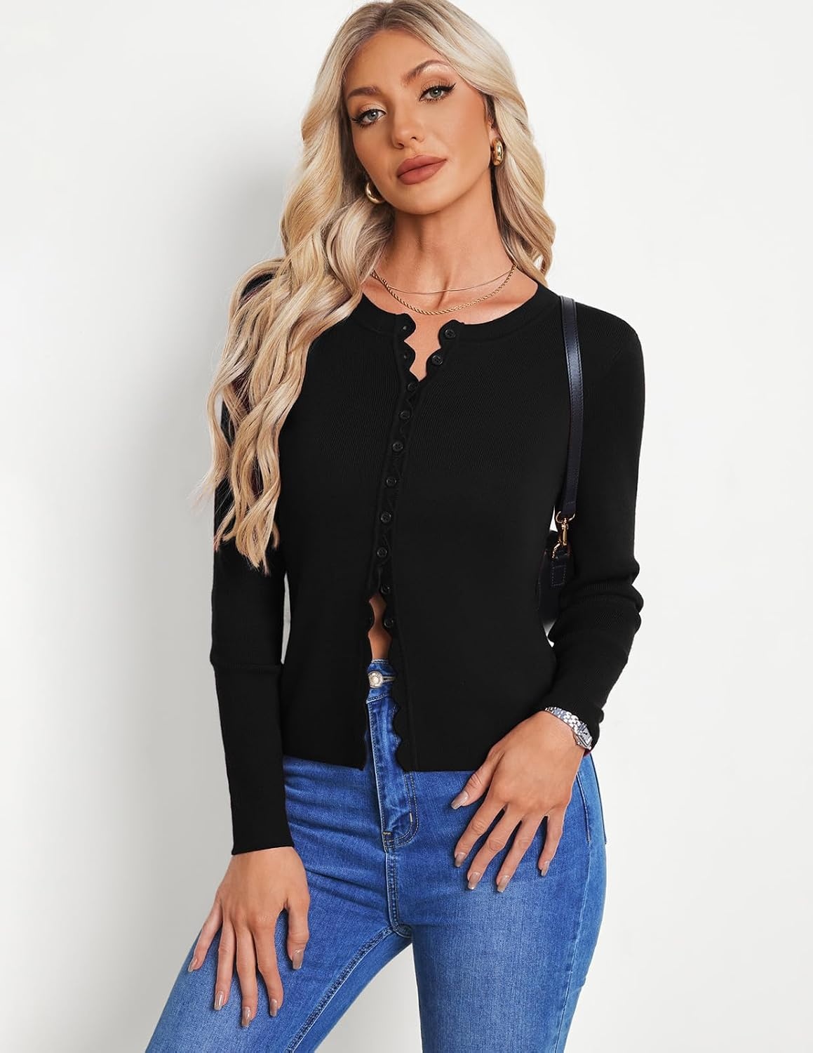 image:imageGRACE KARIN Womens Cropped Cardigan Button up Scalloped Fall Outfits 2026Black