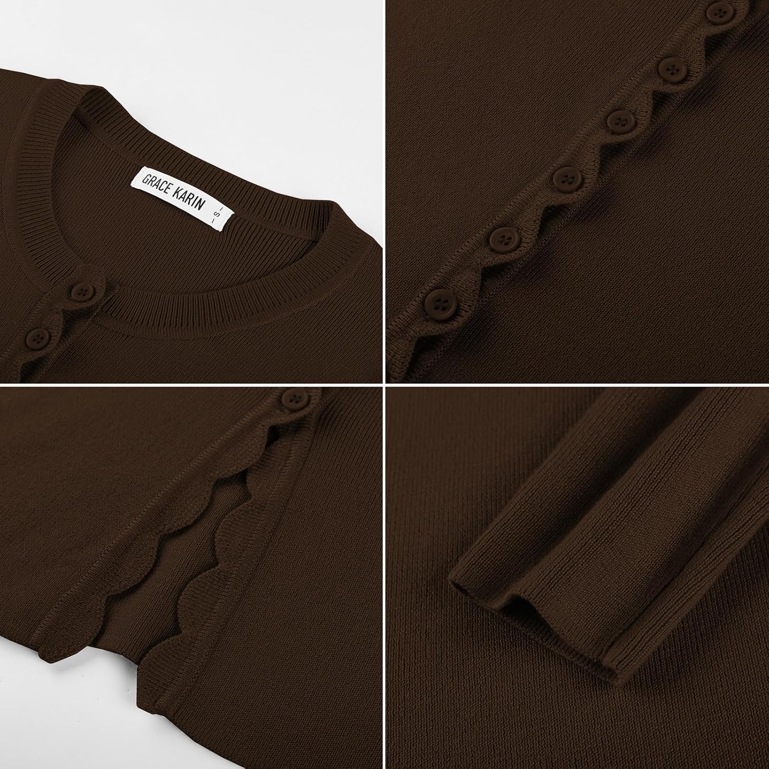 image:imageGRACE KARIN Womens Cropped Cardigan Button up Scalloped Fall Outfits 2026Brown