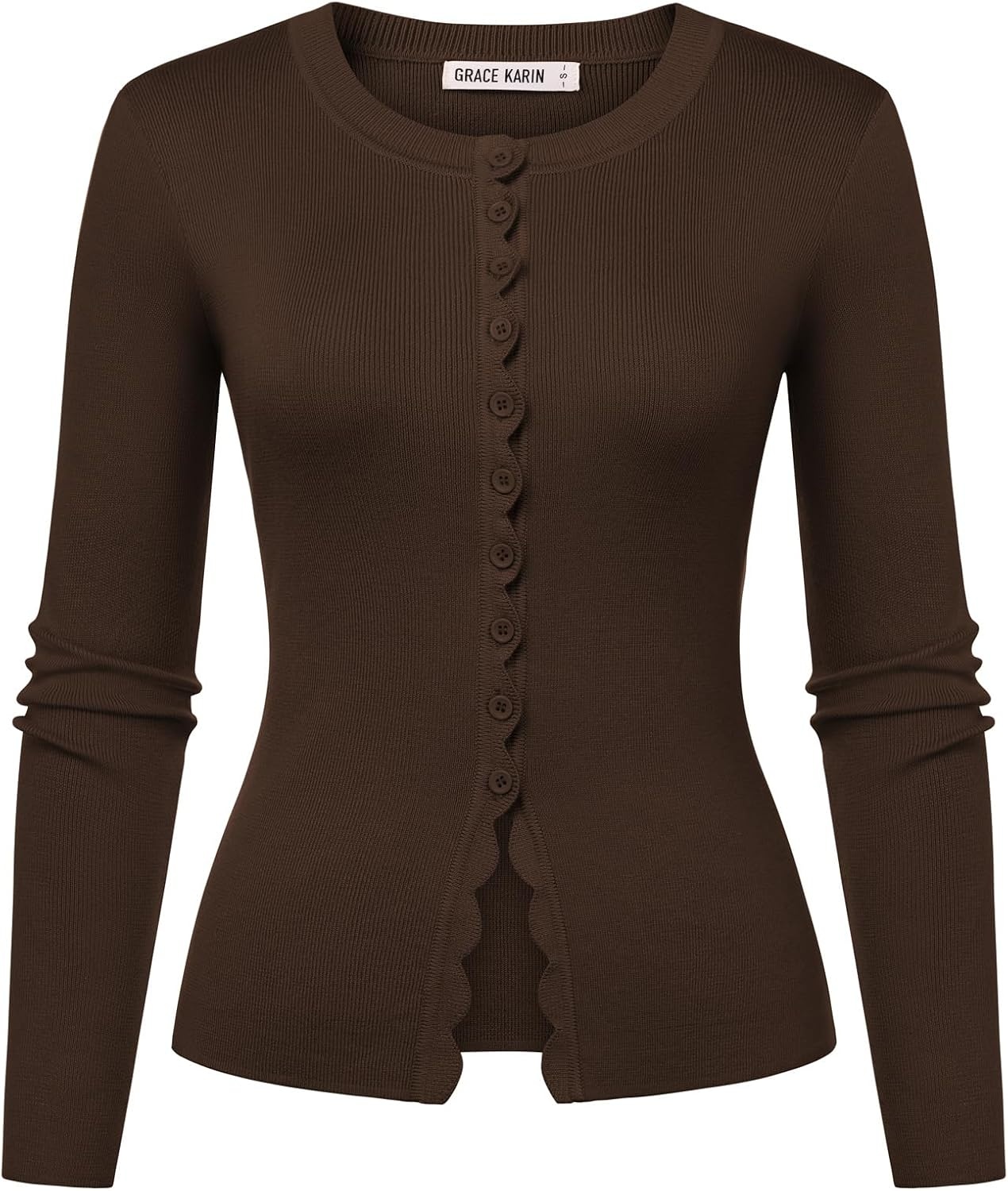 image:imageGRACE KARIN Womens Cropped Cardigan Button up Scalloped Fall Outfits 2026Brown