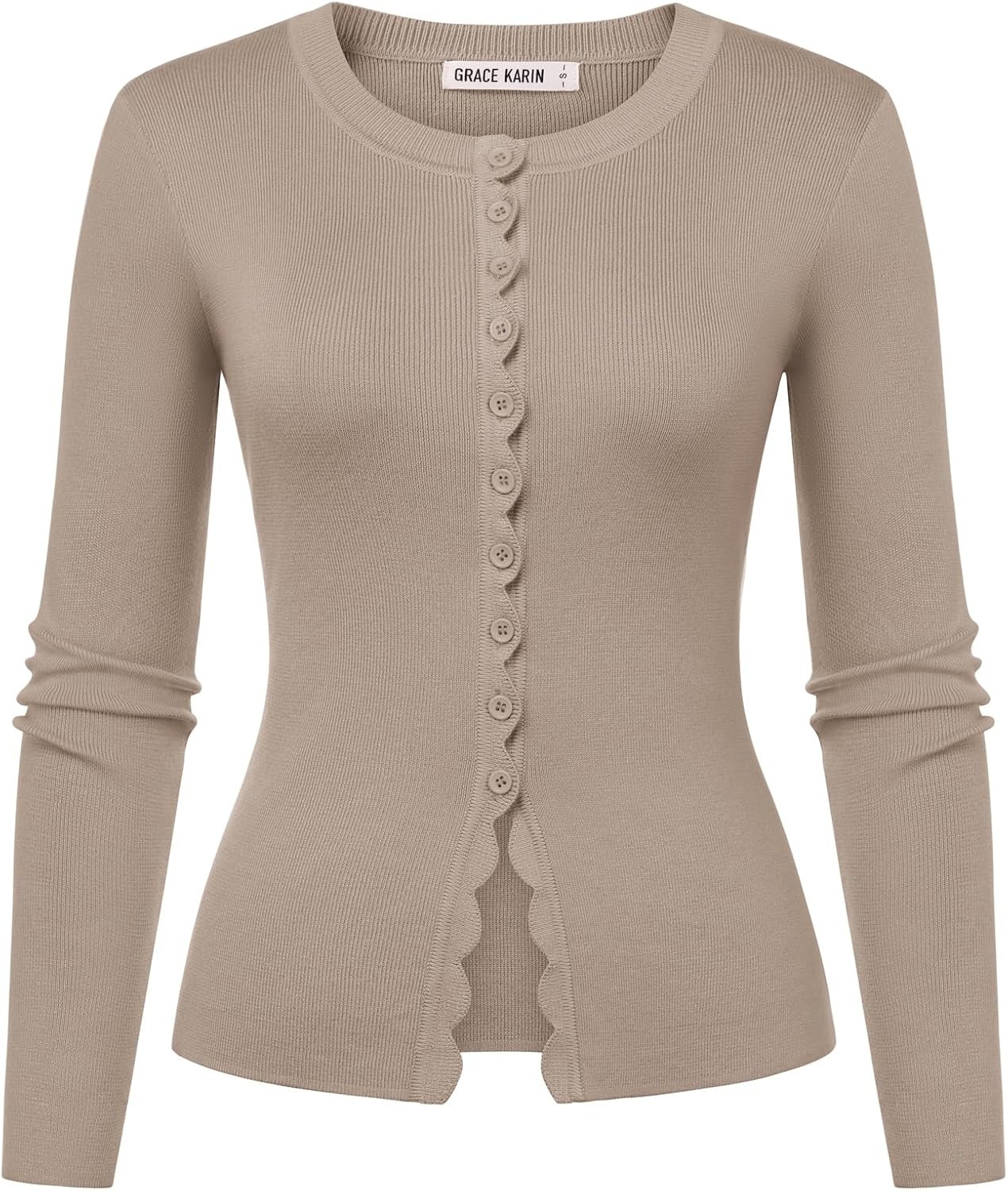 image:imageGRACE KARIN Womens Cropped Cardigan Button up Scalloped Fall Outfits 2026Khaki