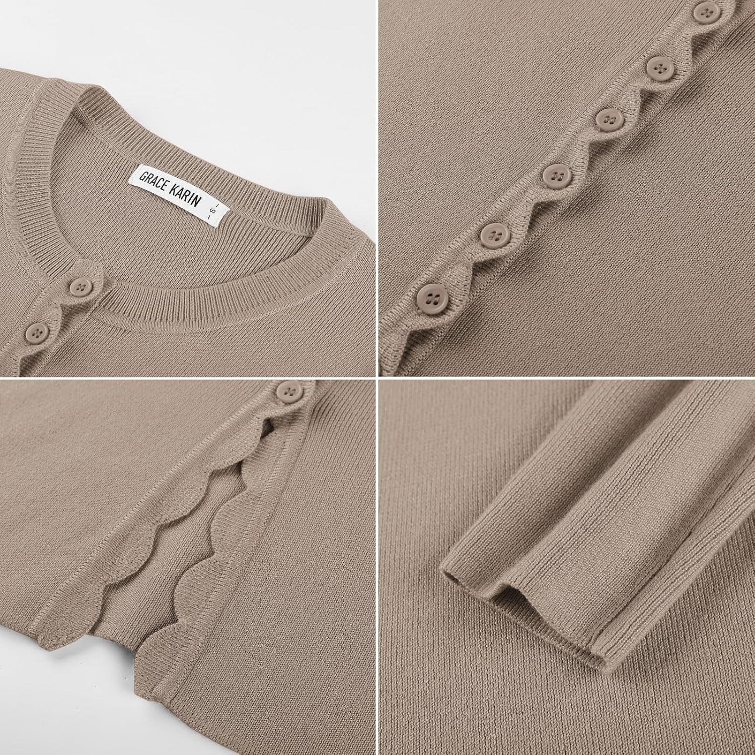 image:imageGRACE KARIN Womens Cropped Cardigan Button up Scalloped Fall Outfits 2026Khaki