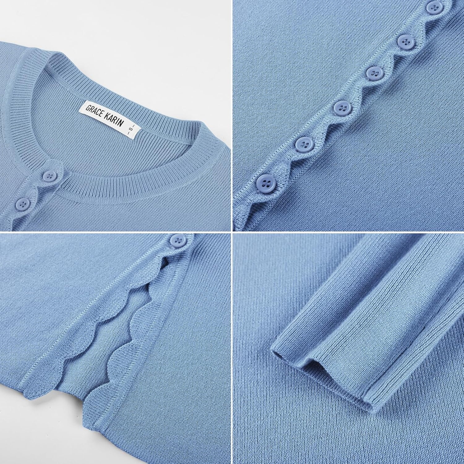 image:imageGRACE KARIN Womens Cropped Cardigan Button up Scalloped Fall Outfits 2026Light Blue