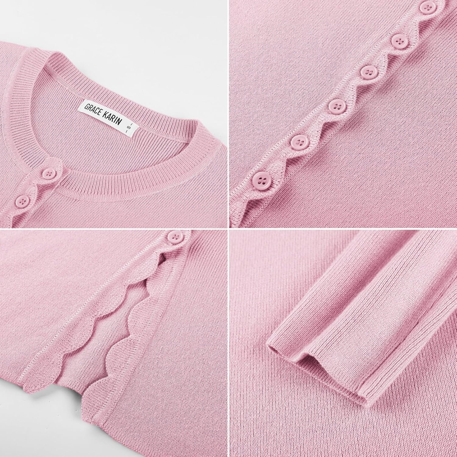 image:imageGRACE KARIN Womens Cropped Cardigan Button up Scalloped Fall Outfits 2026Pink