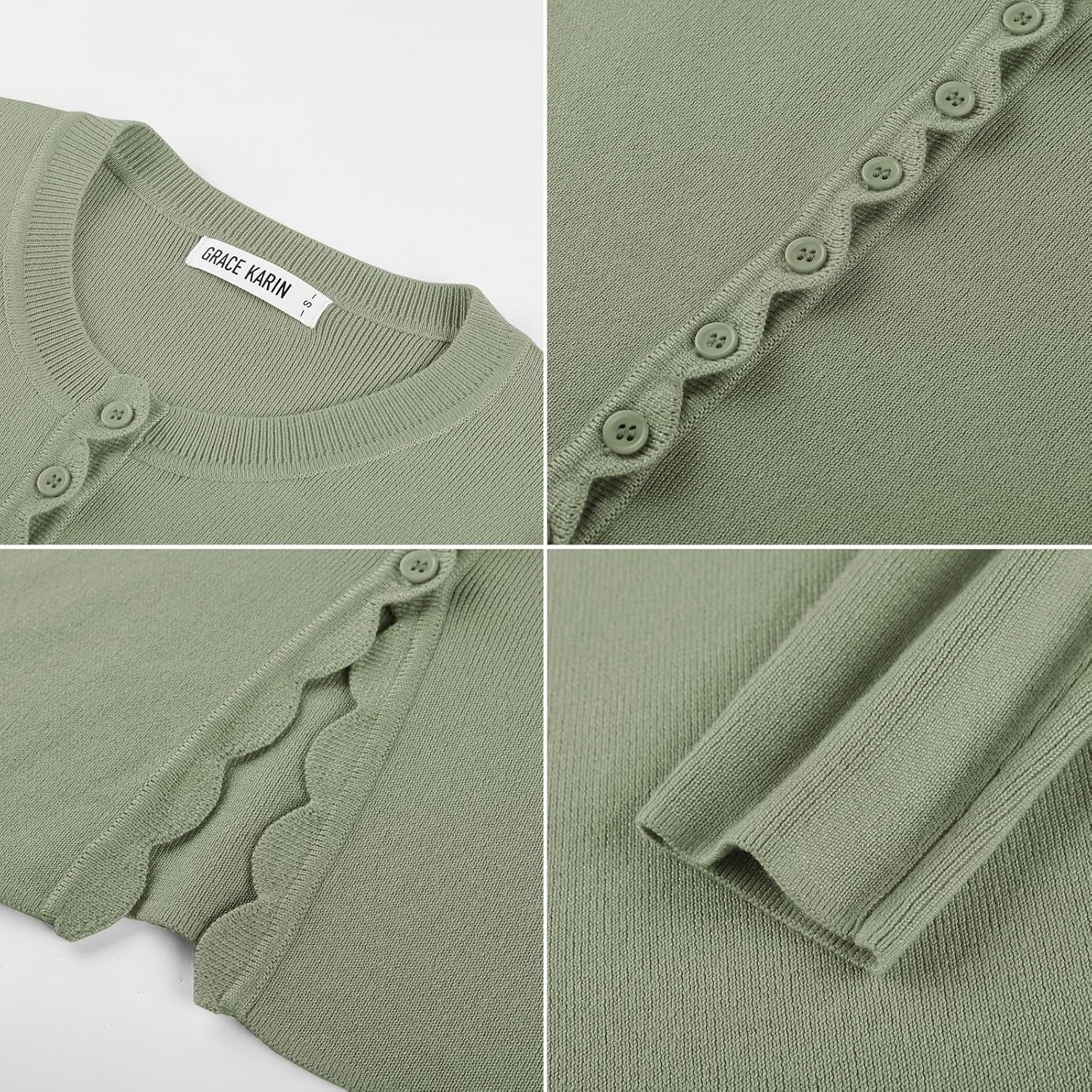 image:imageGRACE KARIN Womens Cropped Cardigan Button up Scalloped Fall Outfits 2026Sage Green