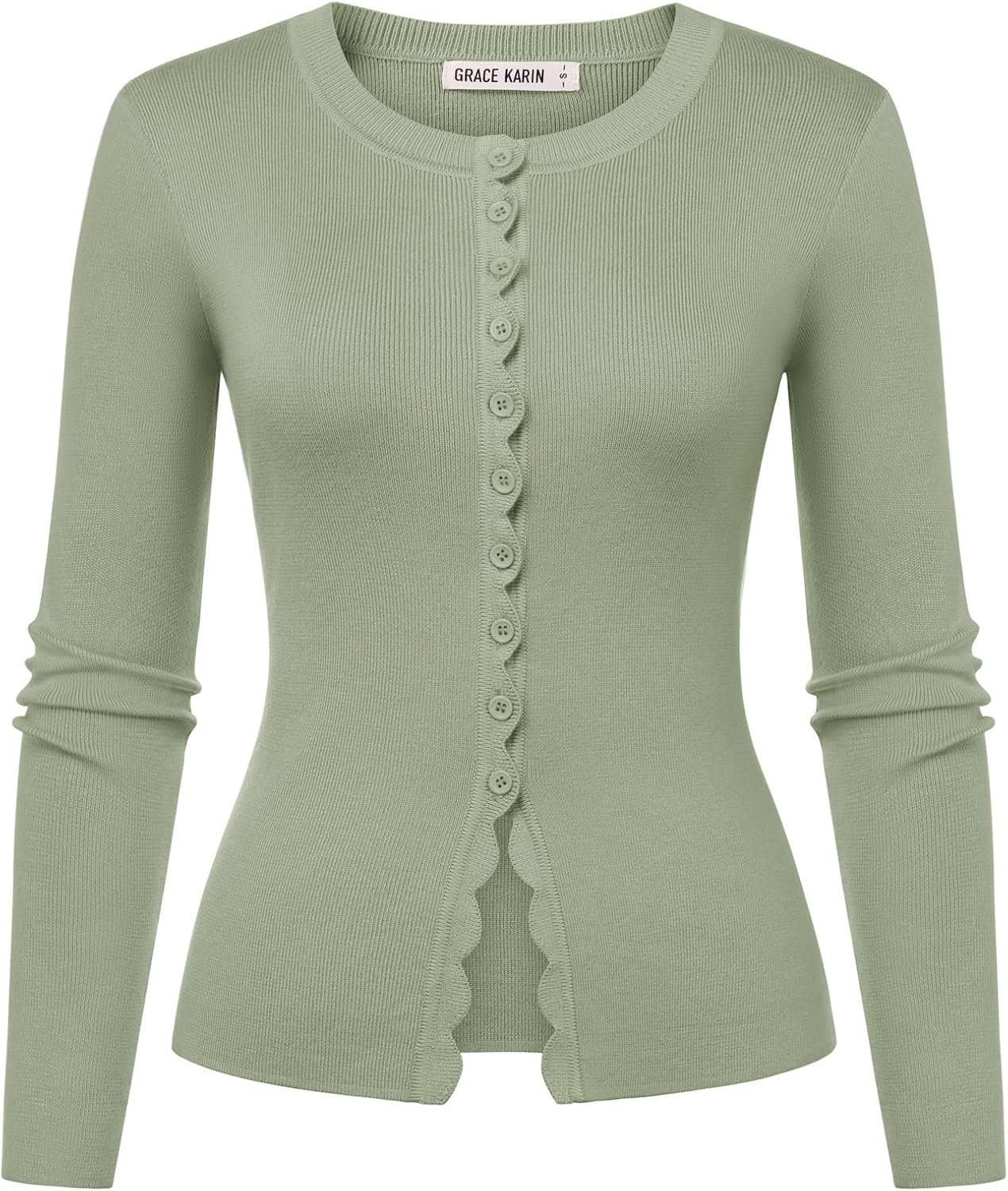 image:imageGRACE KARIN Womens Cropped Cardigan Button up Scalloped Fall Outfits 2026Sage Green