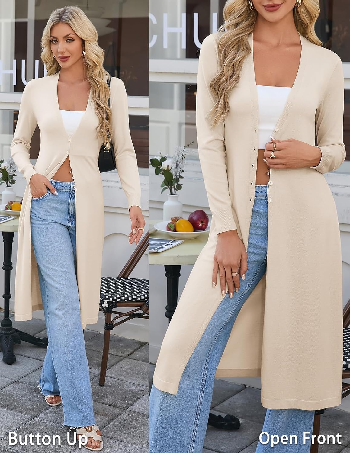 image:imageGRACE KARIN Womens Long Cardigan Trendy Lightweight Knit Dusters CoatBeige
