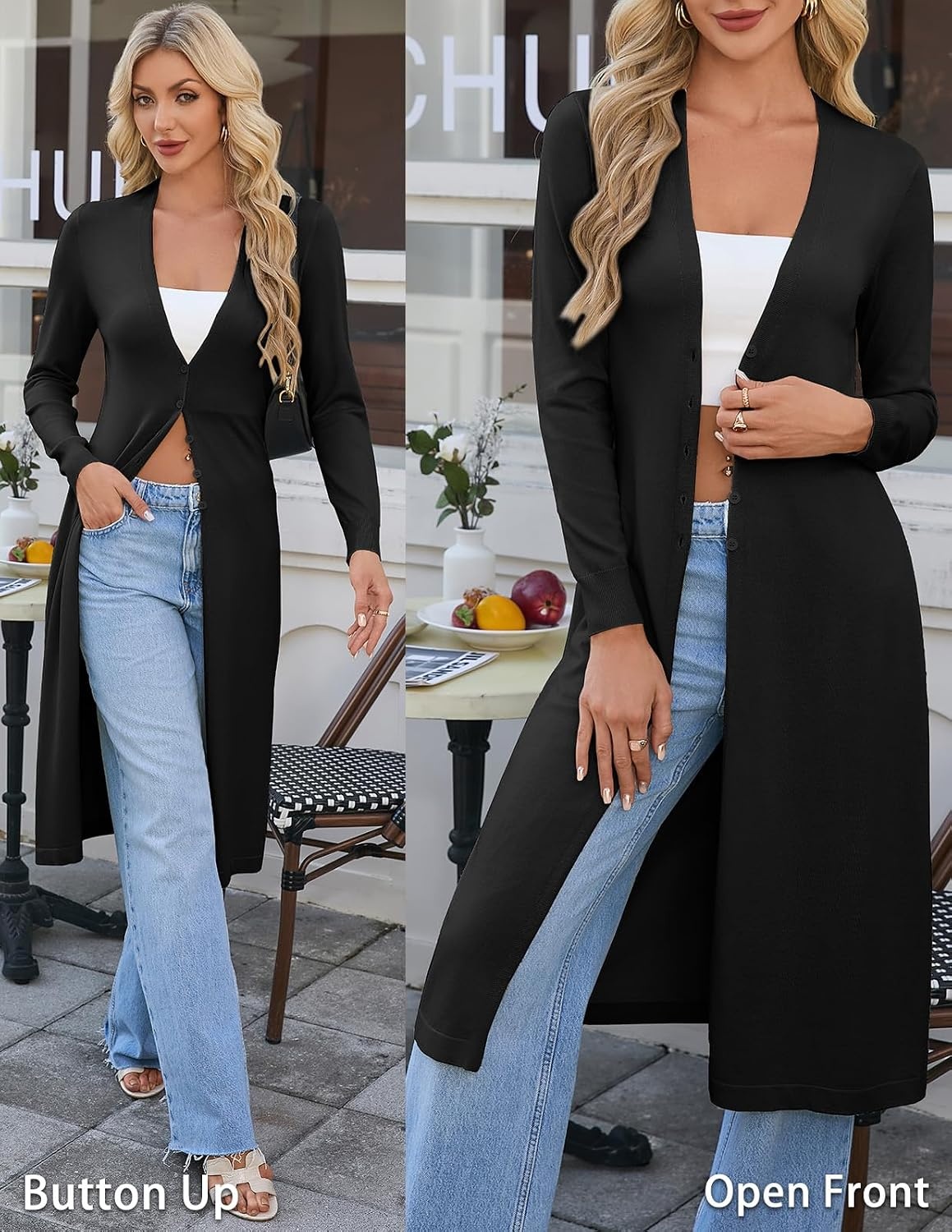 image:imageGRACE KARIN Womens Long Cardigan Trendy Lightweight Knit Dusters CoatBlack