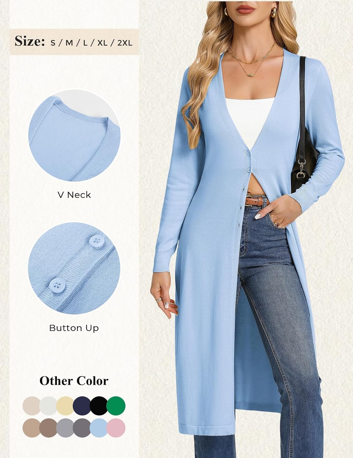 image:imageGRACE KARIN Womens Long Cardigan Trendy Lightweight Knit Dusters CoatBlue