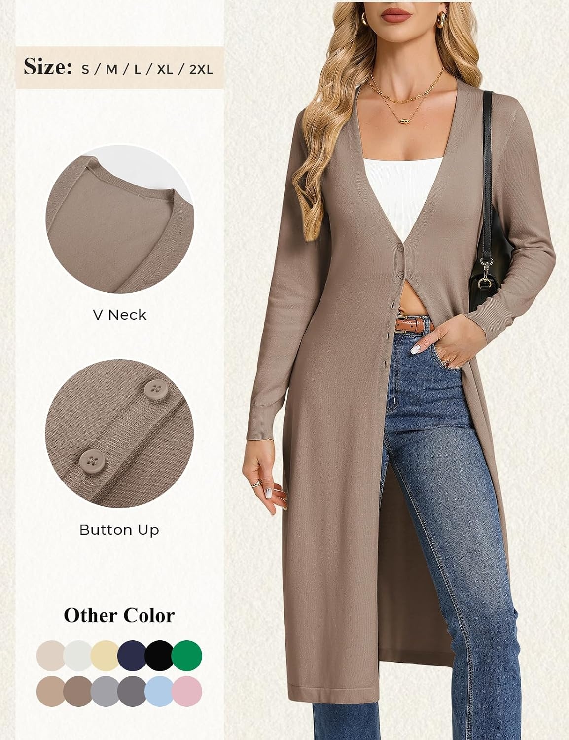 image:imageGRACE KARIN Womens Long Cardigan Trendy Lightweight Knit Dusters CoatCamel