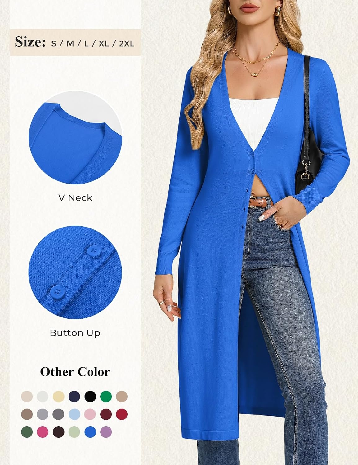 image:imageGRACE KARIN Womens Long Cardigan Trendy Lightweight Knit Dusters CoatRoyal Blue