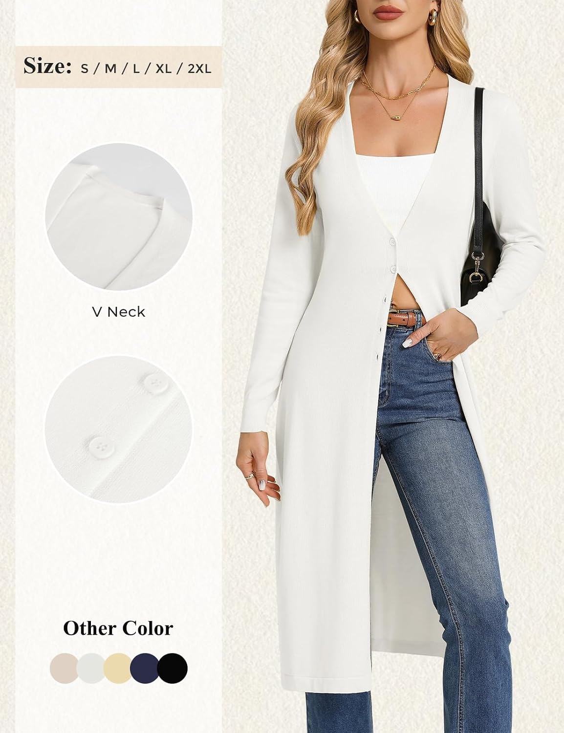 image:imageGRACE KARIN Womens Long Cardigan Trendy Lightweight Knit Dusters CoatWhite