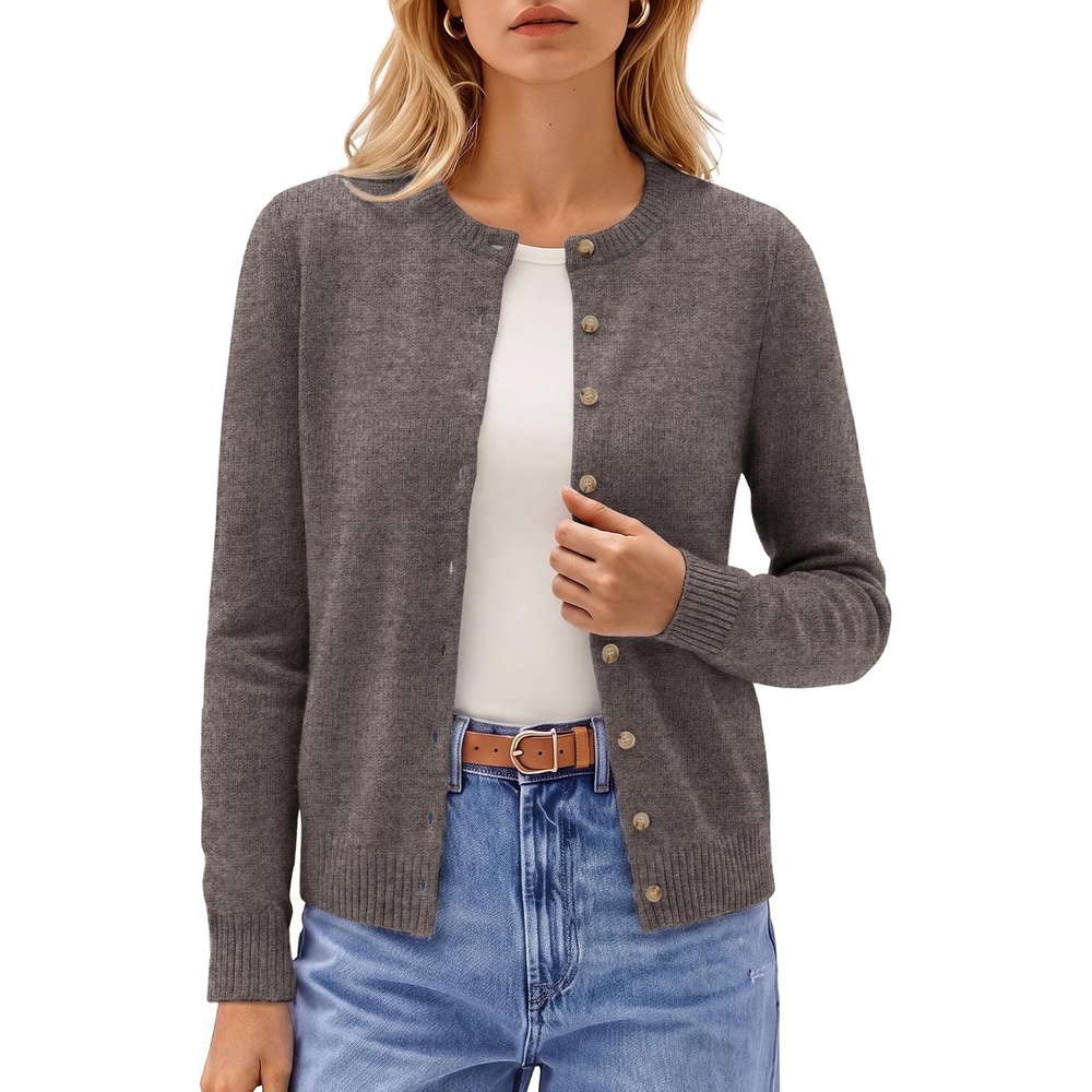 image:imageGRACE KARIN Cashmere Cardigan Sweaters for Women Merino Wool Fall SweatersCoffee Brown