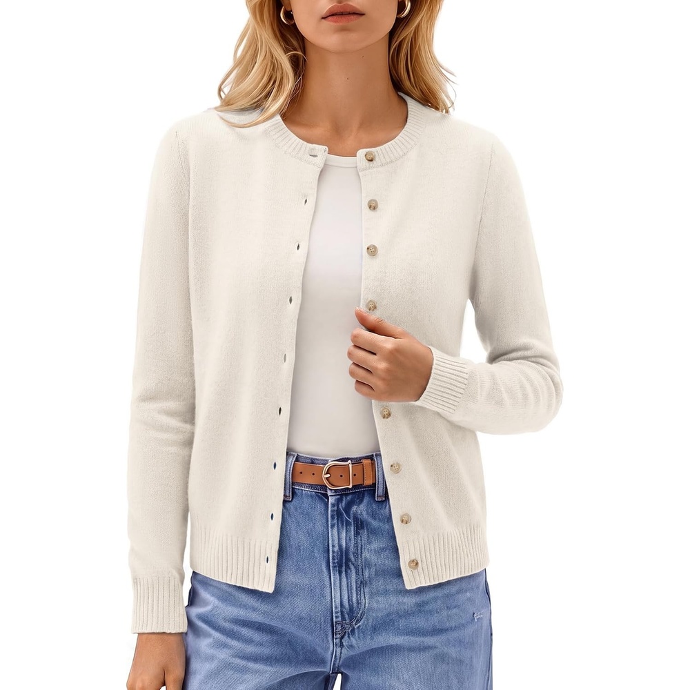 image:imageGRACE KARIN Cashmere Cardigan Sweaters for Women Merino Wool Fall SweatersCream White