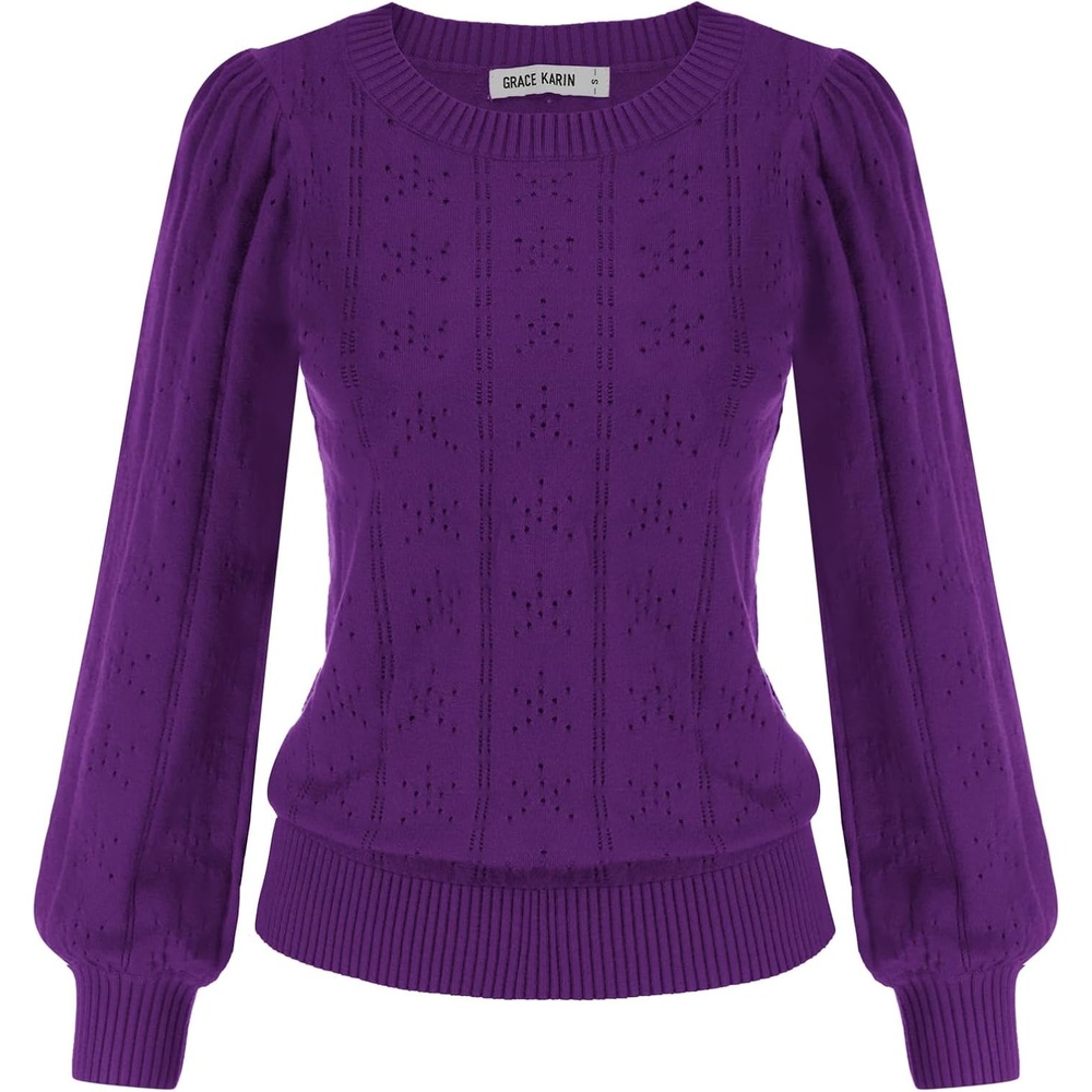 image:imageGRACE KARIN Puff Long Sleeve Crochet Fall Sweaters for Women Trendy 2026Dark Purple