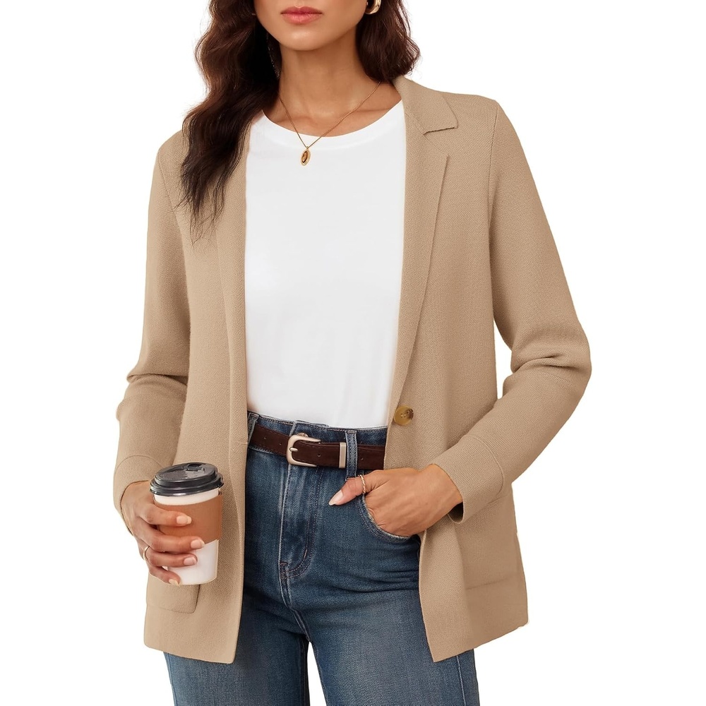 image:imageGRACE KARIN Sweater Blazers for Women Business Casual Wool Blend JacketApricot