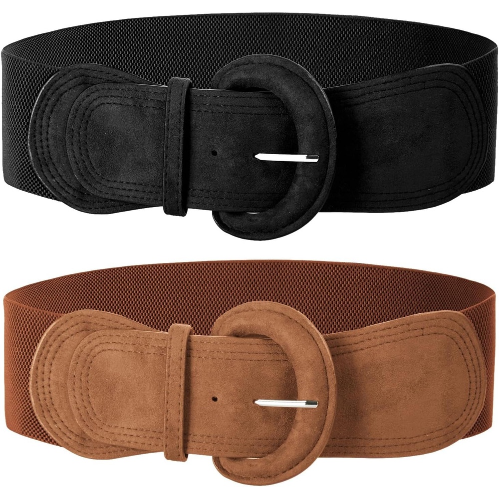 image:imageGRACE KARIN Wide Belt for Women Suede Elastic Chunky Belts with BuckleBlackbrown