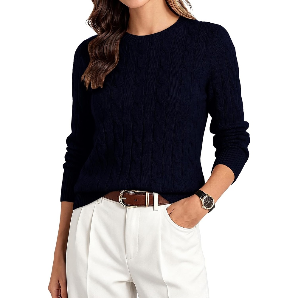 image:imageGRACE KARIN Women 100 Merino Wool Sweater Cable Long Sleeve Sweaters Crew Neck Casual Fall Fashion Clothes OutfitsNavy Blue