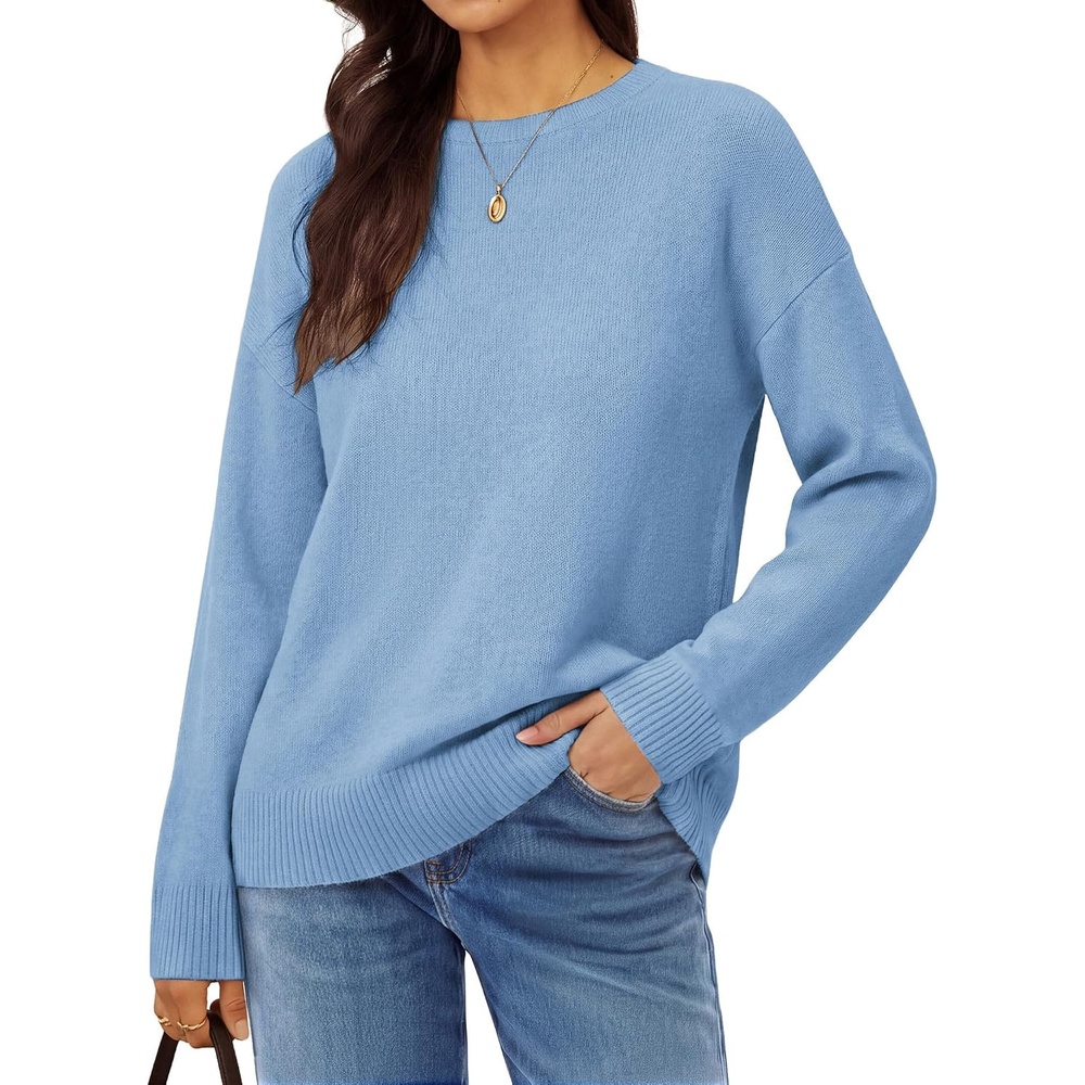 image:imageGRACE KARIN Women Merino Wool Sweaters Crewneck Winter Fall Layer PulloverLight Blue