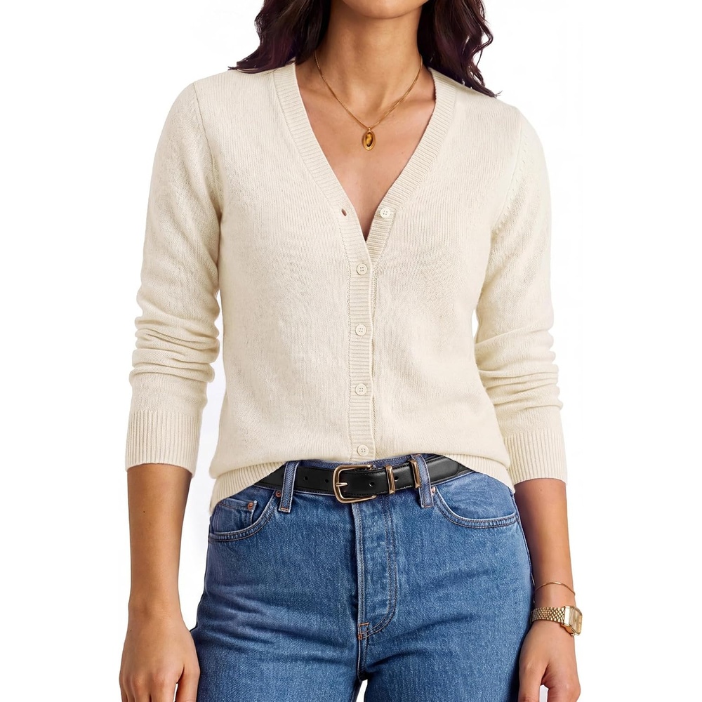 image:imageGRACE KARIN Womens Cashmere Merino Wool Sweaters 2026 Fall Winter CardiganIvory White