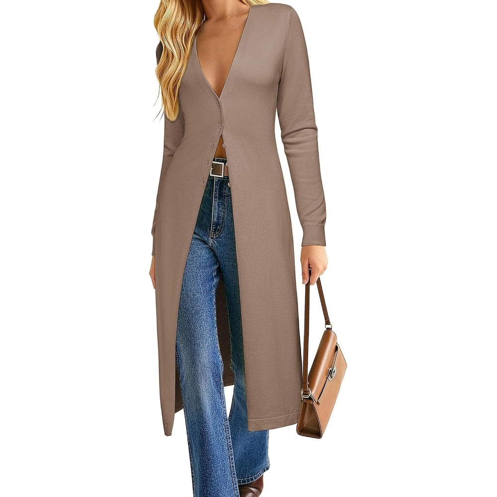 image:imageGRACE KARIN Womens Long Cardigan Trendy Lightweight Knit Dusters CoatCamel