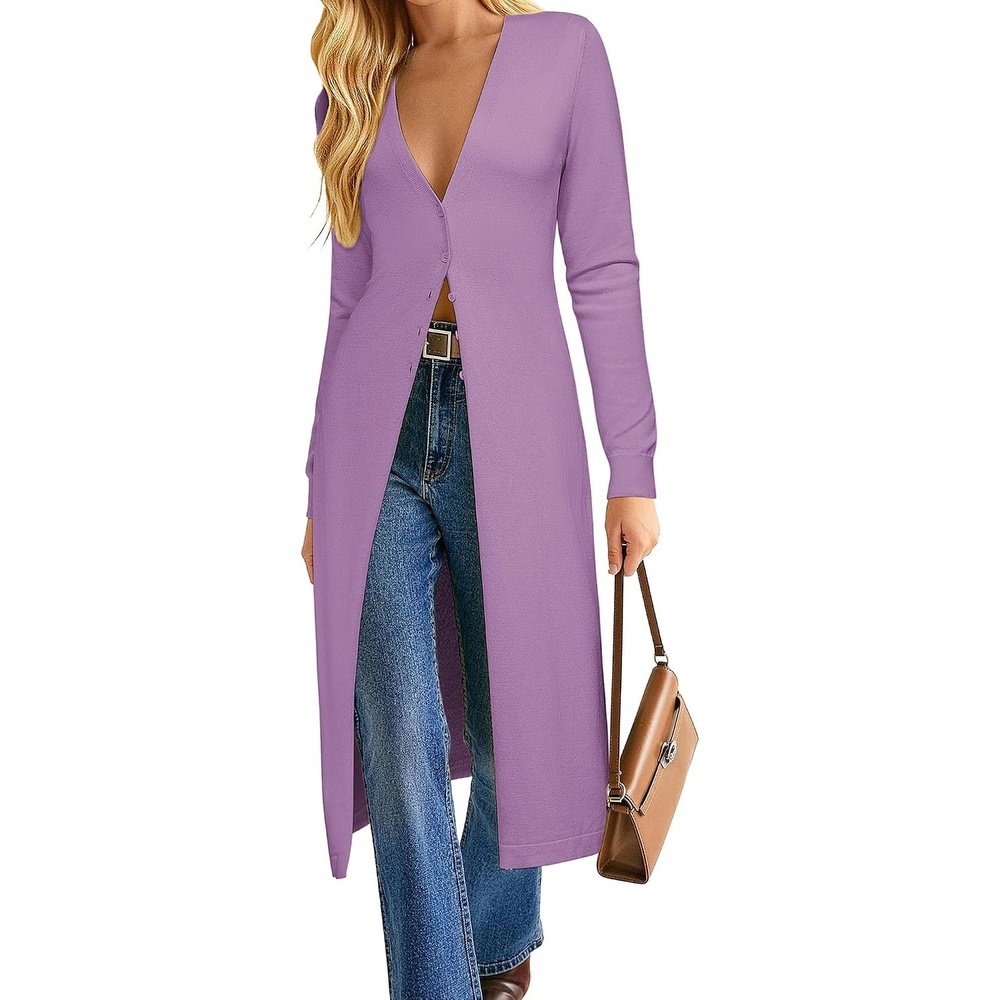 image:imageGRACE KARIN Womens Long Cardigan Trendy Lightweight Knit Dusters CoatPurple