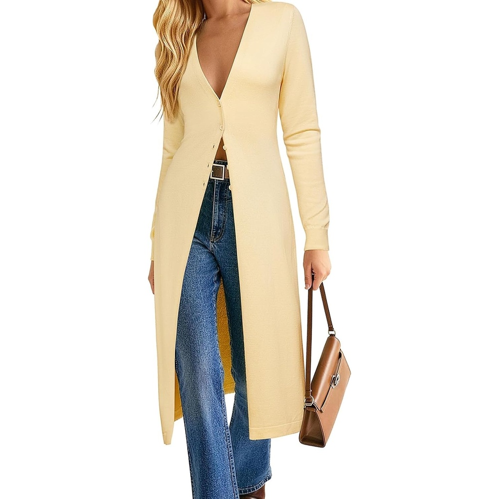 image:imageGRACE KARIN Womens Long Cardigan Trendy Lightweight Knit Dusters CoatYellow
