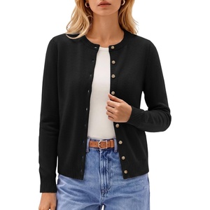 GRACE KARIN Cashmere Cardigan Sweaters for Women Merino Wool Fall Sweaters(Black)