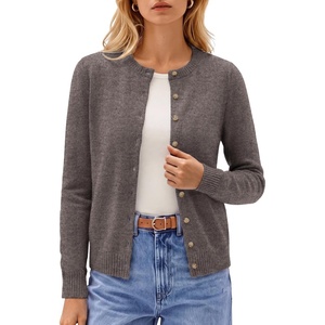 GRACE KARIN Cashmere Cardigan Sweaters for Women Merino Wool Fall Sweaters(Coffee Brown)
