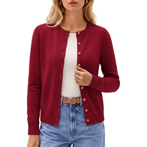 GRACE KARIN Cashmere Cardigan Sweaters for Women Merino Wool Fall Sweaters(Red)