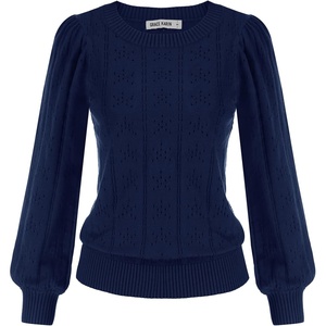 GRACE KARIN Puff Long Sleeve Crochet Fall Sweaters for Women Trendy 2026(Cl0834 Dark Blue Long Sleeve)