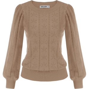 GRACE KARIN Puff Long Sleeve Crochet Fall Sweaters for Women Trendy 2026(Cl0834 Dark Khaki Long Sleeve)