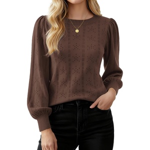 GRACE KARIN Puff Long Sleeve Crochet Fall Sweaters for Women Trendy 2026(Shallow Brown)