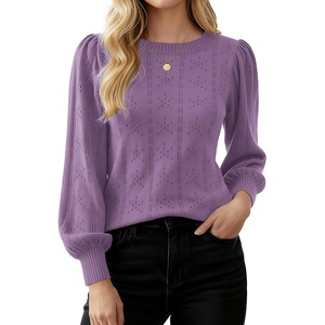 GRACE KARIN Puff Long Sleeve Crochet Fall Sweaters for Women Trendy 2026(Violet)