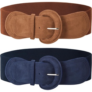GRACE KARIN Wide Belt for Women, Suede Elastic Chunky Belts with Buckle(Navy+brown)
