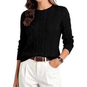 GRACE KARIN Women 100% Merino Wool Sweater Cable Long Sleeve Sweaters Crew Neck Casual Fall Fashion Clothes Outfits(Black)