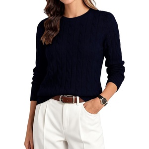 GRACE KARIN Women 100% Merino Wool Sweater Cable Long Sleeve Sweaters Crew Neck Casual Fall Fashion Clothes Outfits(Navy Blue)