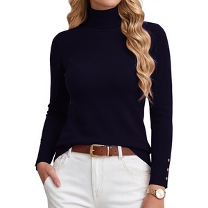 GRACE KARIN Women Cashmere Sweaters Turtleneck Merino Wool Dressy Pullover(Navy Blue)