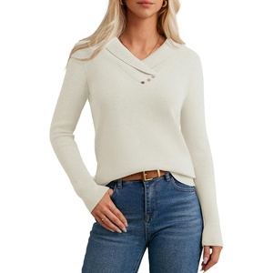 GRACE KARIN Women Fall Long Sleeve V Neck Collar Knit Pullover Sweaters(Beige)