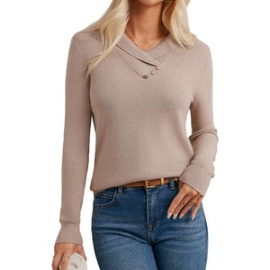 GRACE KARIN Women Fall Long Sleeve V Neck Collar Knit Pullover Sweaters(Khaki)