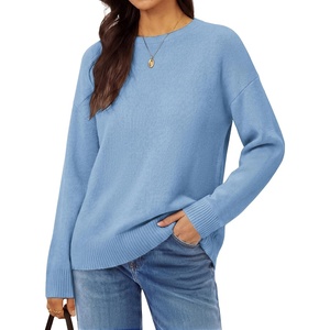 GRACE KARIN Women Merino Wool Sweaters, Crewneck Winter Fall Layer Pullover(Light Blue)