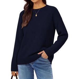 GRACE KARIN Women Merino Wool Sweaters, Crewneck Winter Fall Layer Pullover(Navy Blue)