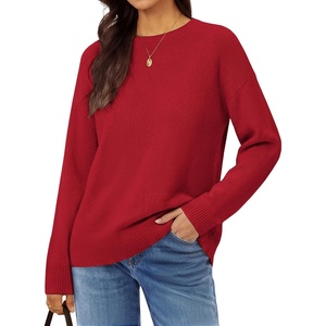 GRACE KARIN Women Merino Wool Sweaters, Crewneck Winter Fall Layer Pullover(Wine Red)