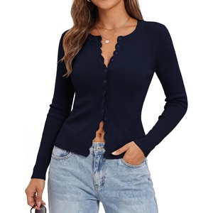 GRACE KARIN Womens Cropped Cardigan Button up Scalloped Fall Outfits 2026(Navy Blue)
