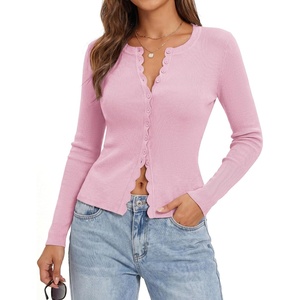 GRACE KARIN Womens Cropped Cardigan Button up Scalloped Fall Outfits 2026(Pink)