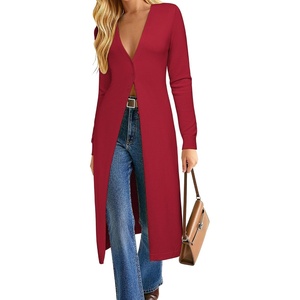 GRACE KARIN Womens Long Cardigan Trendy, Lightweight Knit Dusters Coat(Red)