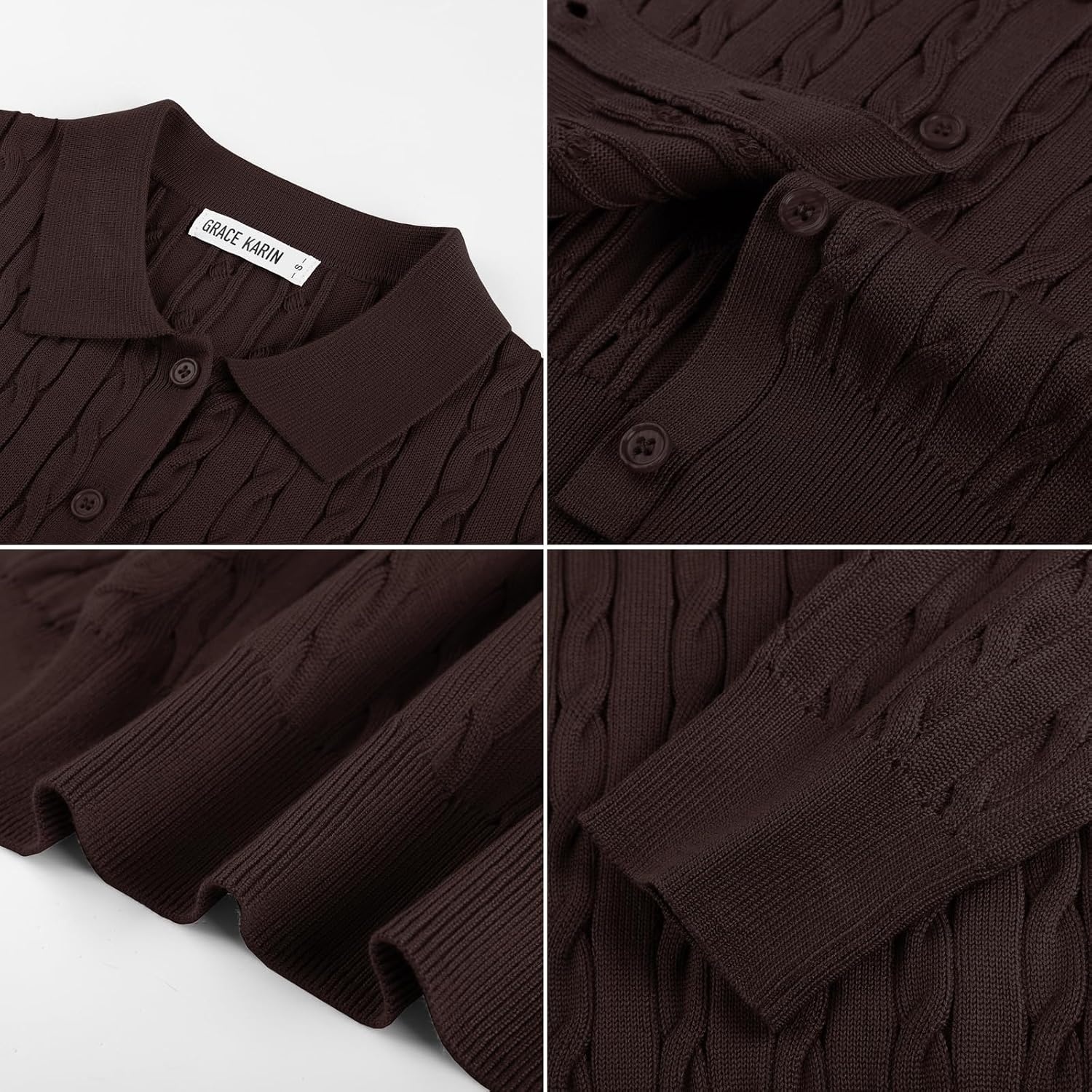 image:imageGRACE KARIN Cardigan for Women Trendy Cable Knit Sweaters 2026 Fall ClothesChocolate Brown