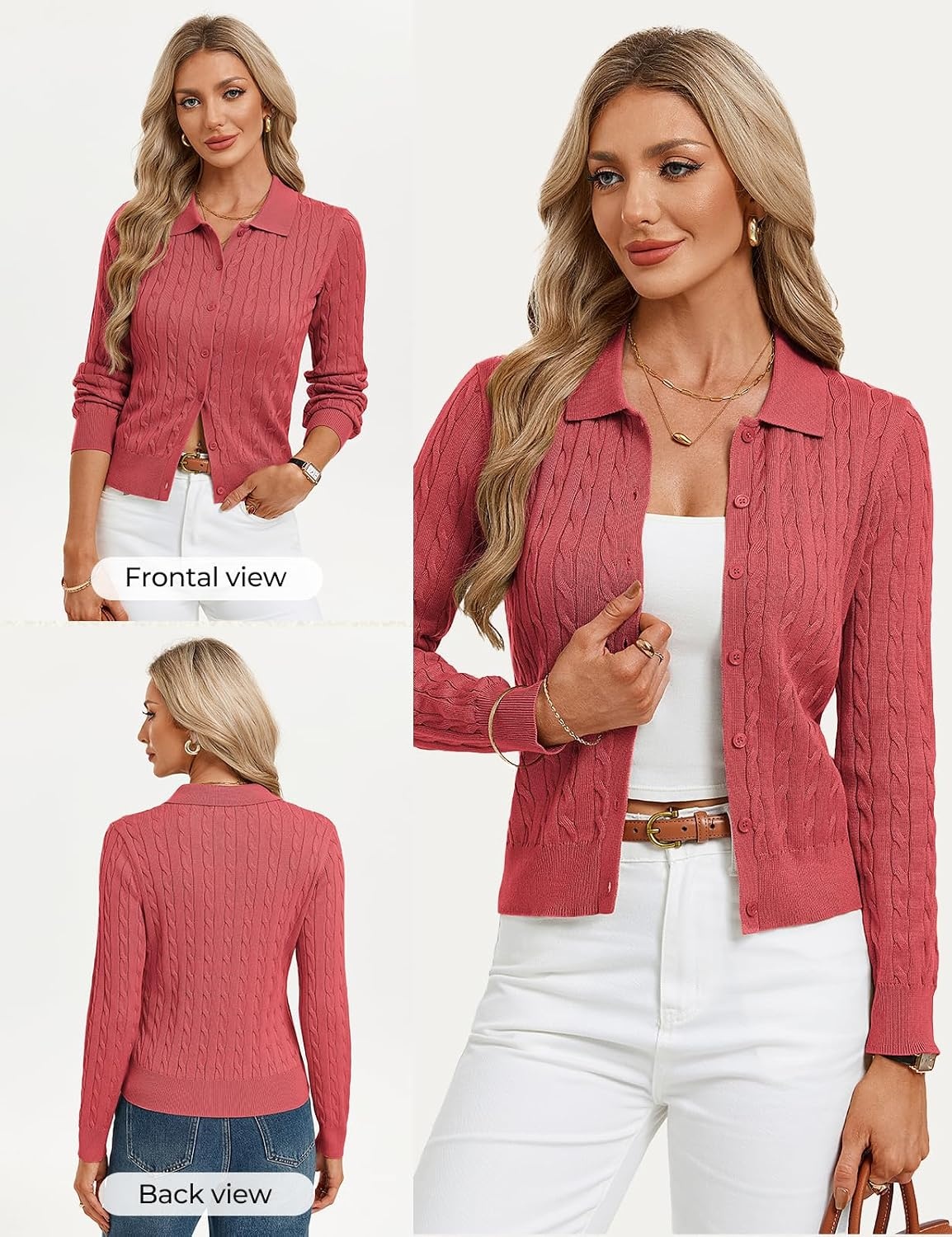 image:imageGRACE KARIN Cardigan for Women Trendy Cable Knit Sweaters 2026 Fall ClothesCoral